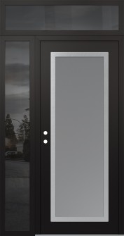 Diamond C1 48" x 96" black/white frosted Glass Panel stainless steel RHI with Sidelite and Transom mirrored Glass