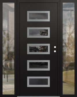 Diamond D1 64" x 80" black/black mirrored Glass Panel stainless steel LHI with 2 Sidelites clear Glass