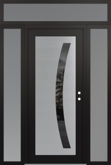 Diamond C4 64" x 96" black/black mirrored Glass Panel stainless steel LHI with 2 Sidelites and Transom frosted Glass