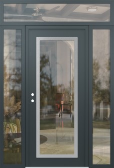 Diamond C1 68" x 96" anthracite/anthracite clear Glass Panel stainless steel RHI with 2 Sidelites and Transom clear Glass