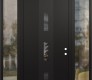 Modern Steel Front Door DIAMOND A7 60" X 96" BLACK/BLACK MIRRORED GLASS PANEL BLACK LHI WITH 2 SIDELITES AND TRANSOM CLEAR GLASS