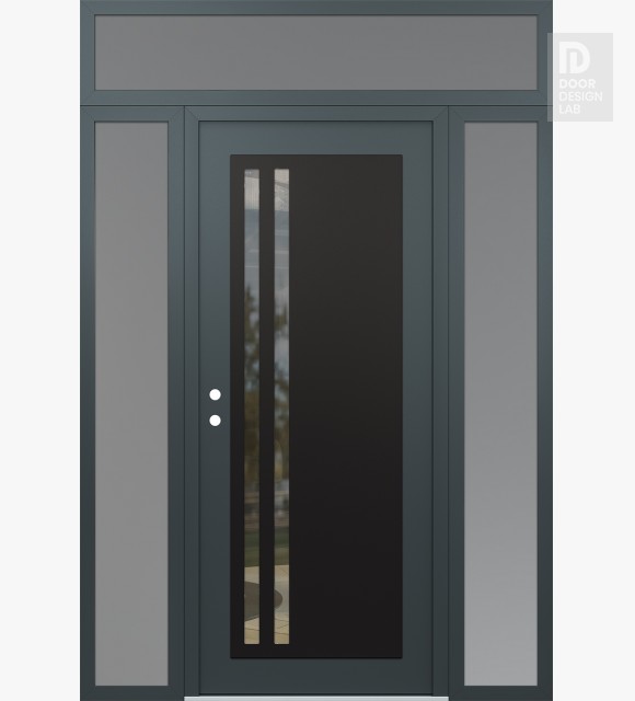Modern Steel Front Door Diamond C6 60" x 96" anthracite/anthracite clear Glass Panel black RHI with 2 Sidelites and Transom frosted Glass