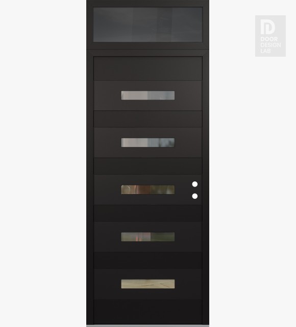 Modern Steel Front Door Diamond D9 36" x 96" black/black clear Glass Panel black LHI with Transom mirrored Glass