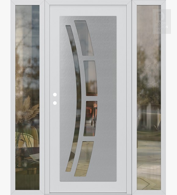 Modern Steel Front Door Diamond C12 64" x 80" white/white clear Glass Panel stainless steel RHI with 2 Sidelites clear Glass