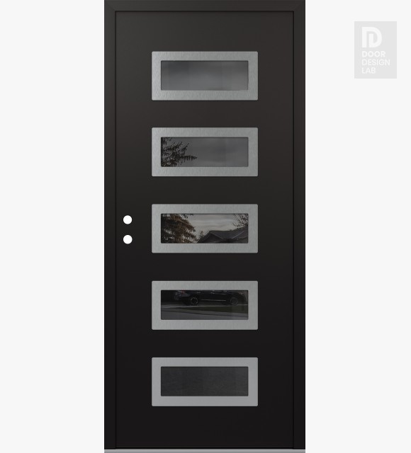 Modern Steel Front Door Diamond D1 36" x 80" black/black mirrored Glass Panel stainless steel RHI