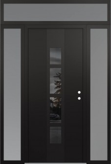 DIAMOND A10 68" X 96" BLACK/BLACK MIRRORED GLASS PANEL BLACK LHI WITH 2 SIDELITES AND TRANSOM FROSTED GLASS