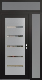 Diamond C7 50" x 96" black/black clear Glass Panel stainless steel LHI with Sidelite and Transom frosted Glass
