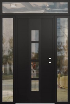 DIAMOND A10 60" X 96" BLACK/BLACK CLEAR GLASS PANEL BLACK LHI WITH 2 SIDELITES AND TRANSOM CLEAR GLASS
