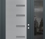 Modern Steel Front Door Diamond C8 48" x 96" anthracite/anthracite frosted Glass Panel stainless steel LHI with Sidelite and Transom mirrored Glass