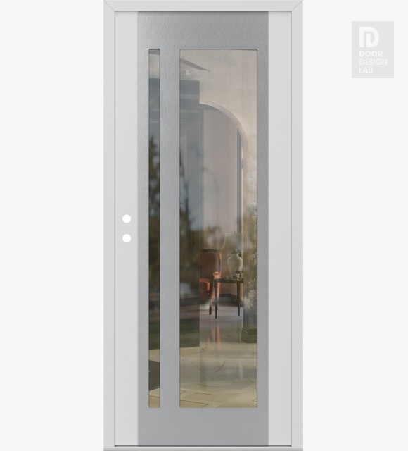 Modern Steel Front Door Diamond C15 36" x 80" white/white clear Glass Panel stainless steel RHI