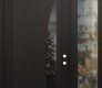 Modern Steel Front Door Diamond C13 50" x 96" black/black mirrored Glass Panel black LHI with Sidelite and Transom clear Glass