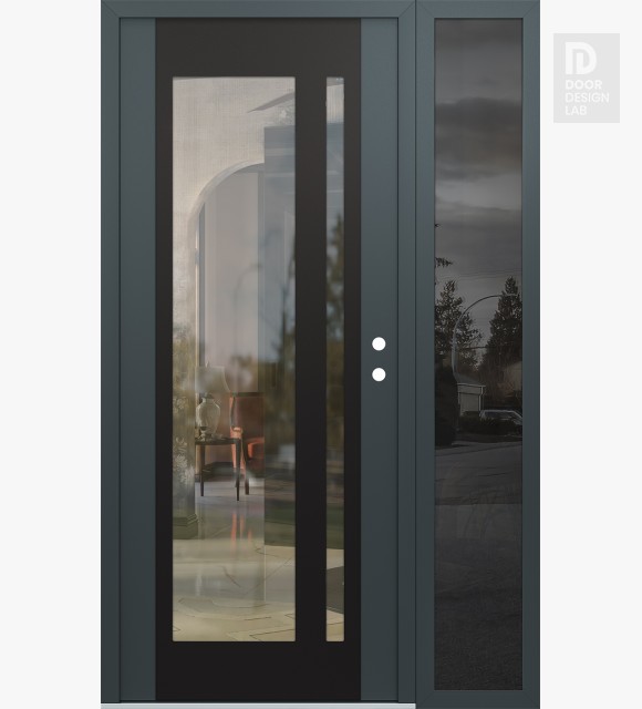 Modern Steel Front Door Diamond C15 52" x 80" anthracite/anthracite clear Glass Panel black LHI with Sidelite mirrored Glass