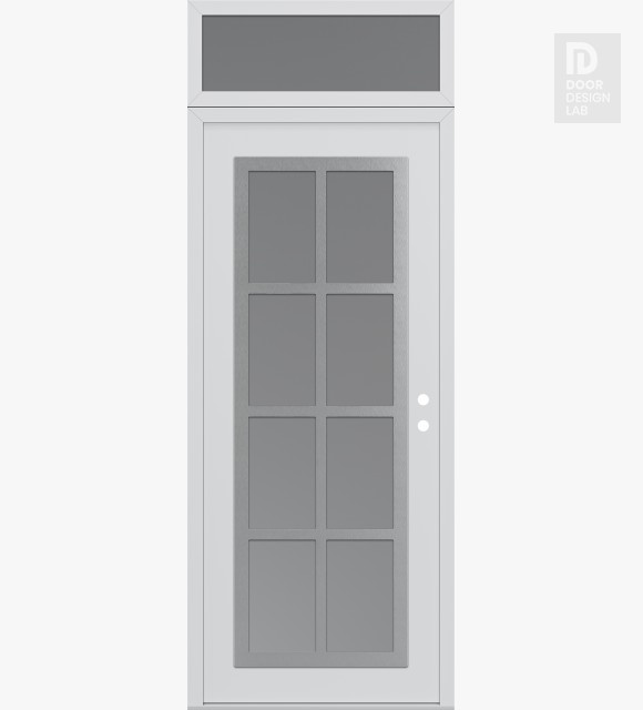 Modern Steel Front Door Diamond C16 36" x 96" white/white frosted Glass Panel stainless steel LHI with Transom frosted Glass