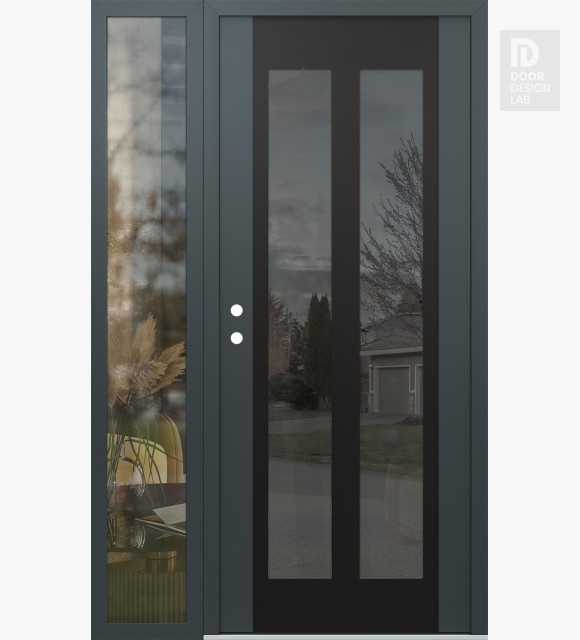 Modern Steel Front Door Diamond C14 48" x 80" anthracite/anthracite mirrored Glass Panel black RHI with Sidelite clear Glass
