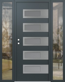 Diamond D3 68" x 80" anthracite/anthracite Frosted Glass Panel stainless steel RHI with 2 Sidelites clear Glass