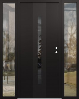 DIAMOND A2 64" X 80" BLACK/BLACK MIRRORED GLASS PANEL BLACK LHI WITH 2 SIDELITES CLEAR GLASS