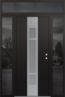 DIAMOND A9 60" X 96" BLACK/WHITE FROSTED GLASS PANEL STAINLESS STEEL LHI WITH 2 SIDELITES AND TRANSOM MIRRORED GLASS