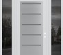 Modern Steel Front Door Diamond C11 64" x 96" white/white frosted Glass Panel stainless steel LHI with 2 Sidelites and Transom mirrored Glass