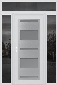 Diamond C10 64" x 96" white/white frosted Glass Panel stainless steel RHI with 2 Sidelites and Transom mirrored Glass