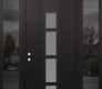 Modern Steel Front Door DIAMOND A10 64" X 96" BLACK/WHITE FROSTED GLASS PANEL BLACK RHI WITH 2 SIDELITES AND TRANSOM MIRRORED GLASS