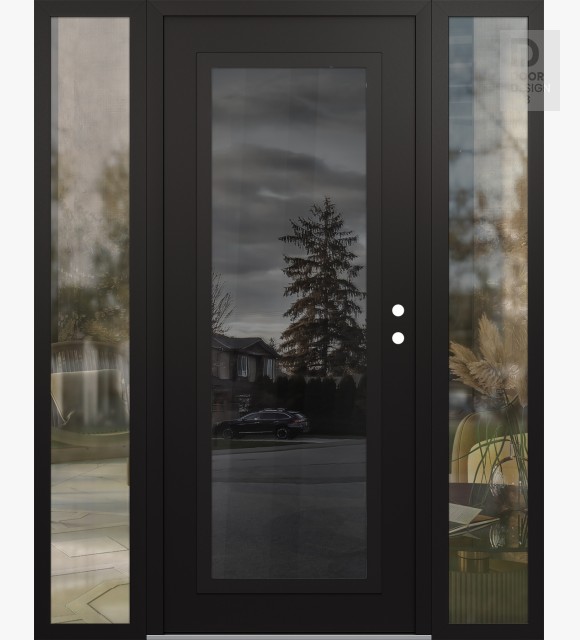 Modern Steel Front Door Diamond C1 60" x 80" black/black mirrored Glass Panel black LHI with 2 Sidelites clear Glass