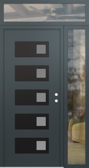 Diamond D2 50" x 96" anthracite/anthracite frosted Glass Panel black LHI with Sidelite and Transom clear Glass