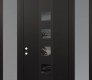 Modern Steel Front Door DIAMOND A13 68" X 96" BLACK/BLACK MIRRORED GLASS PANEL BLACK RHI WITH 2 SIDELITES AND TRANSOM FROSTED GLASS