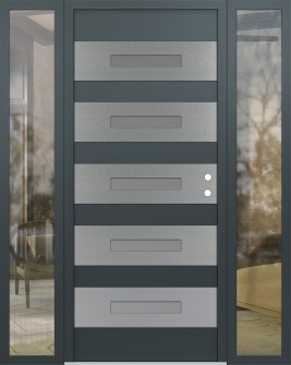 Diamond D9 64" x 80" anthracite/anthracite frosted Glass Panel stainless steel LHI with 2 Sidelites clear Glass