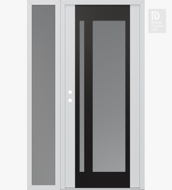Modern Steel Front Door Diamond C15 50" x 80" white/white frosted Glass Panel black RHI with Sidelite frosted Glass