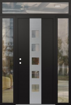 DIAMOND A13 64" X 96" BLACK/BLACK CLEAR GLASS PANEL STAINLESS STEEL RHI WITH 2 SIDELITES AND TRANSOM CLEAR GLASS