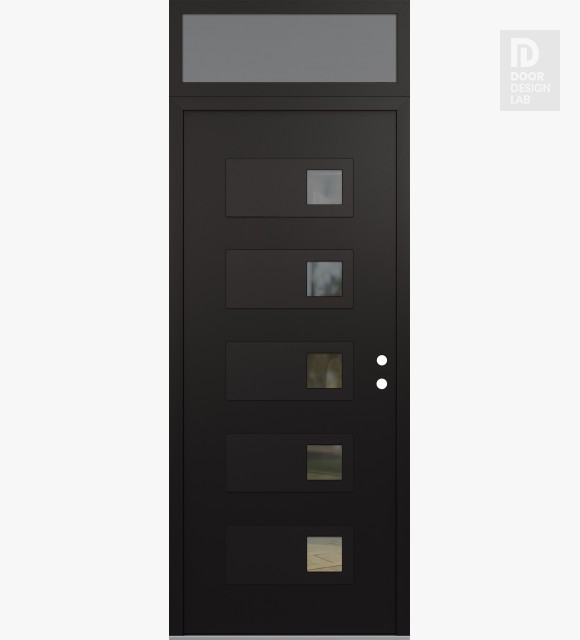 Modern Steel Front Door Diamond D2 36" x 96" black/black clear Glass Panel black LHI with Transom frosted Glass