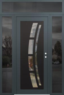 Diamond C12 64" x 96" anthracite/anthracite clear Glass Panel black LHI with 2 Sidelites and Transom mirrored Glass