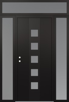 DIAMOND A13 60" X 96" BLACK/WHITE FROSTED GLASS PANEL BLACK RHI WITH 2 SIDELITES AND TRANSOM FROSTED GLASS