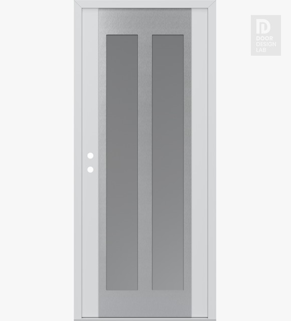 Modern Steel Front Door Diamond C14 36" x 80" white/white frosted Glass Panel stainless steel RHI