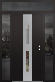 DIAMOND A6 64" X 96" BLACK/BLACK CLEAR GLASS PANEL STAINLESS STEEL LHI WITH 2 SIDELITES AND TRANSOM MIRRORED GLASS