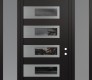 Modern Steel Front Door Diamond D3 64" x 96" black/black mirrored Glass Panel stainless steel LHI with 2 Sidelites and Transom frosted Glass