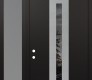 Modern Steel Front Door DIAMOND A2 50" X 96" BLACK/BLACK MIRRORED GLASS PANEL STAINLESS STEEL RHI WITH SIDELITE AND TRANSOM FROSTED GLASS