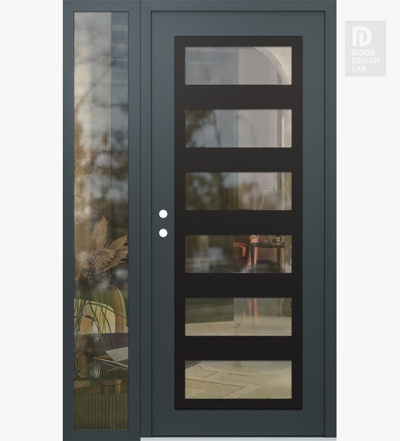 Modern Steel Front Door Diamond C9 48" x 80" anthracite/anthracite clear Glass Panel black RHI with Sidelite clear Glass