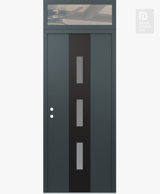 Modern Steel Front Door DIAMOND A7 36" X 96" ANTHRACITE/ANTHRACITE FROSTED GLASS PANEL BLACK RHI WITH TRANSOM CLEAR GLASS