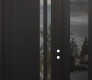 Modern Steel Front Door Diamond C6 50" x 96" black/black clear Glass Panel black LHI with Sidelite and Transom mirrored Glass