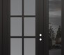 Modern Steel Front Door Diamond C16 50" x 96" black/white frosted Glass Panel black LHI with Sidelite and Transom mirrored Glass