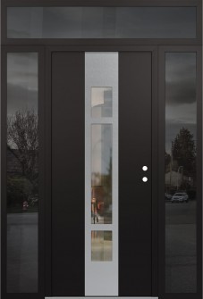 DIAMOND A9 60" X 96" BLACK/BLACK CLEAR GLASS PANEL STAINLESS STEEL LHI WITH 2 SIDELITES AND TRANSOM MIRRORED GLASS