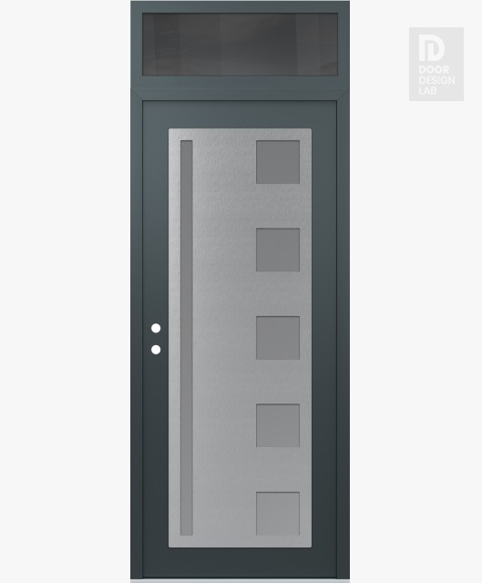Modern Steel Front Door Diamond C3 36" x 96" anthracite/anthracite frosted Glass Panel stainless steel RHI with Transom mirrored Glass