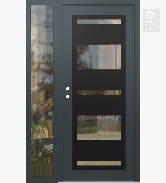 Modern Steel Front Door Diamond C10 50" x 80" anthracite/anthracite clear Glass Panel black RHI with Sidelite clear Glass