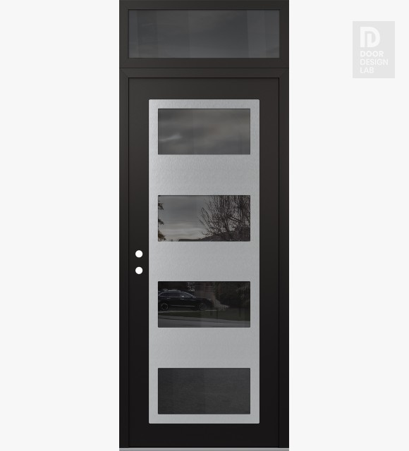 Modern Steel Front Door Diamond C2 36" x 96" black/black mirrored Glass Panel stainless steel RHI with Transom mirrored Glass