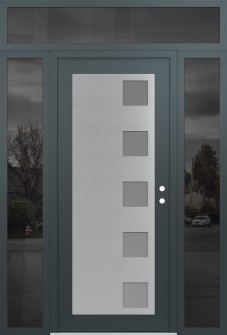 Diamond C5 60" x 96" anthracite/anthracite frosted Glass Panel stainless steel LHI with 2 Sidelites and Transom mirrored Glass