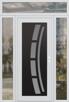 Diamond C12 68" x 96" white/white frosted Glass Panel black LHI with 2 Sidelites and Transom clear Glass