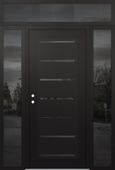 Diamond C11 60" x 96" black/black mirrored Glass Panel black RHI with 2 Sidelites and Transom mirrored Glass