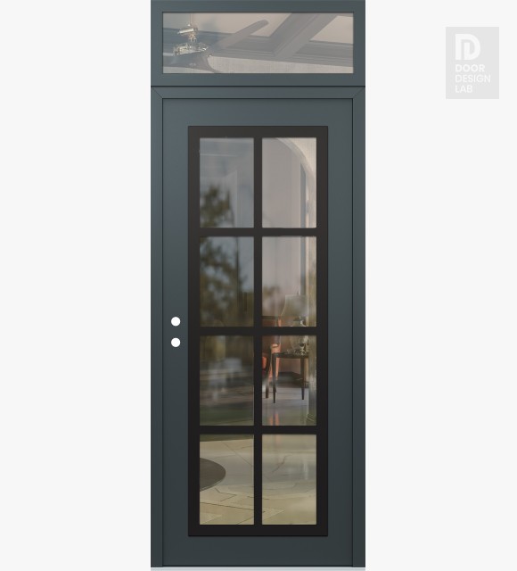 Modern Steel Front Door Diamond C16 36" x 96" anthracite/anthracite clear Glass Panel black RHI with Transom clear Glass