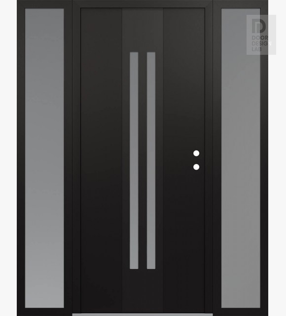 Modern Steel Front Door DIAMOND A8 60" X 80" BLACK/WHITE FROSTED GLASS PANEL BLACK LHI WITH 2 SIDELITES FROSTED GLASS